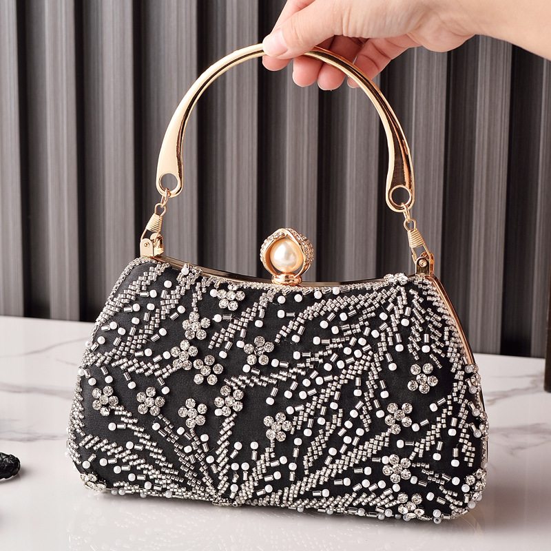 Luxury Bags China Wholesale - Tas Tangan Hitam Manik-manik Vintage Tas