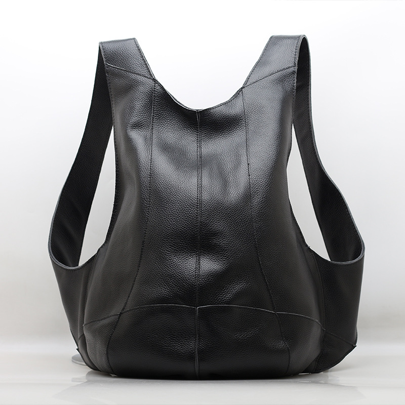 Genuine Leather Backpack - Pria Klasik Ransel Anti-Theft Kembali Zipper